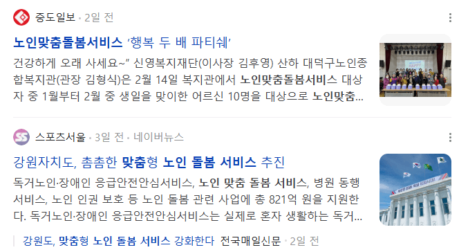 노인맞춤돌봄서비스 관련 기사들 2025-02-19