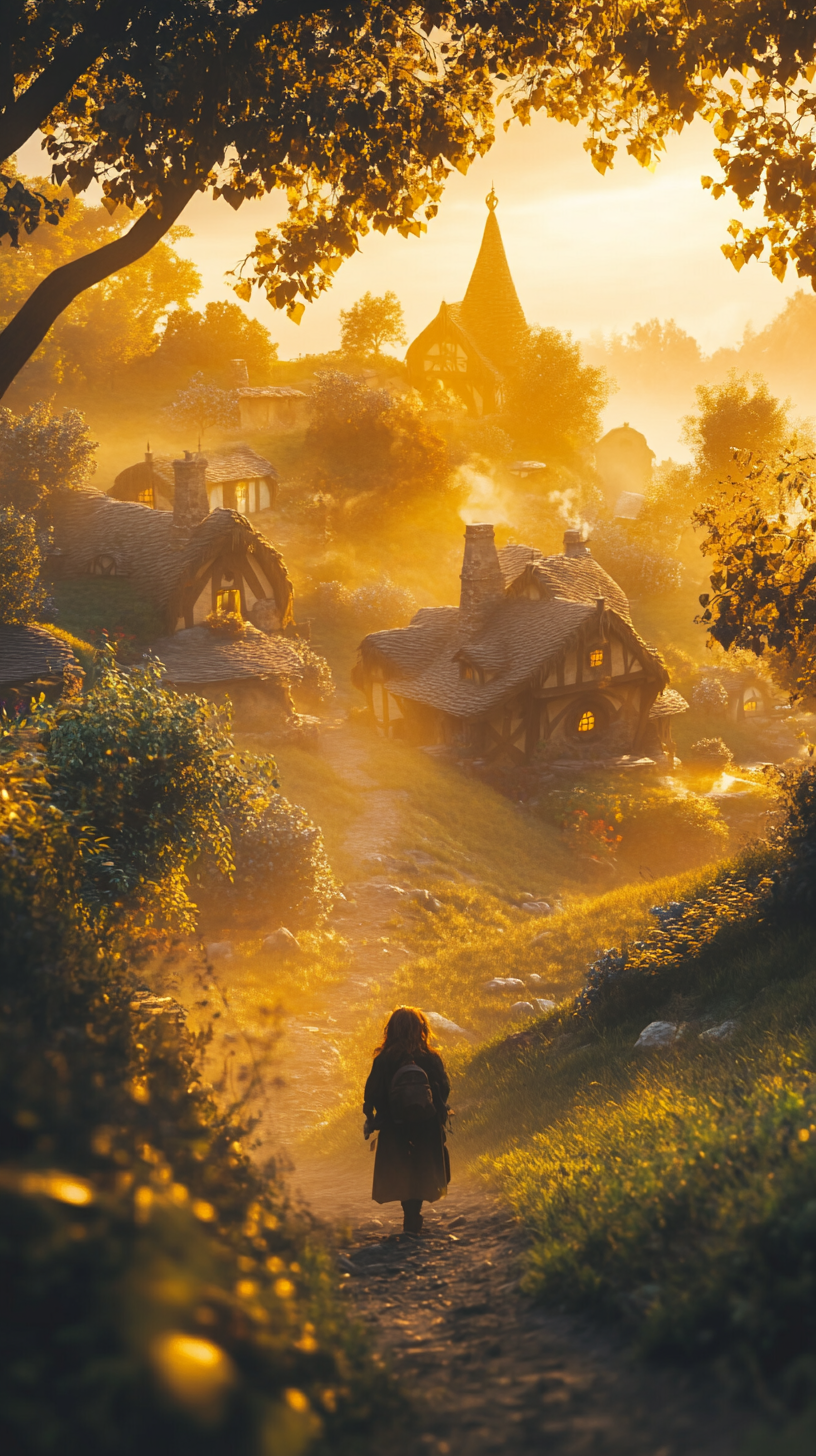 빌보 배긴스의 평범한 마을에서의 출발 장면의 사진