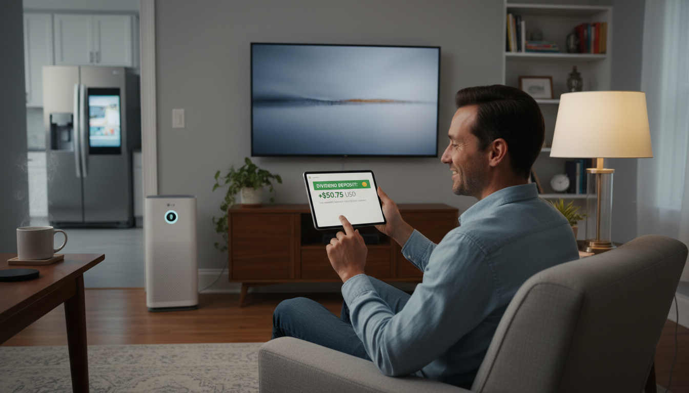 배당 알림을 확인하며 미소 짓는 투자자의 모습