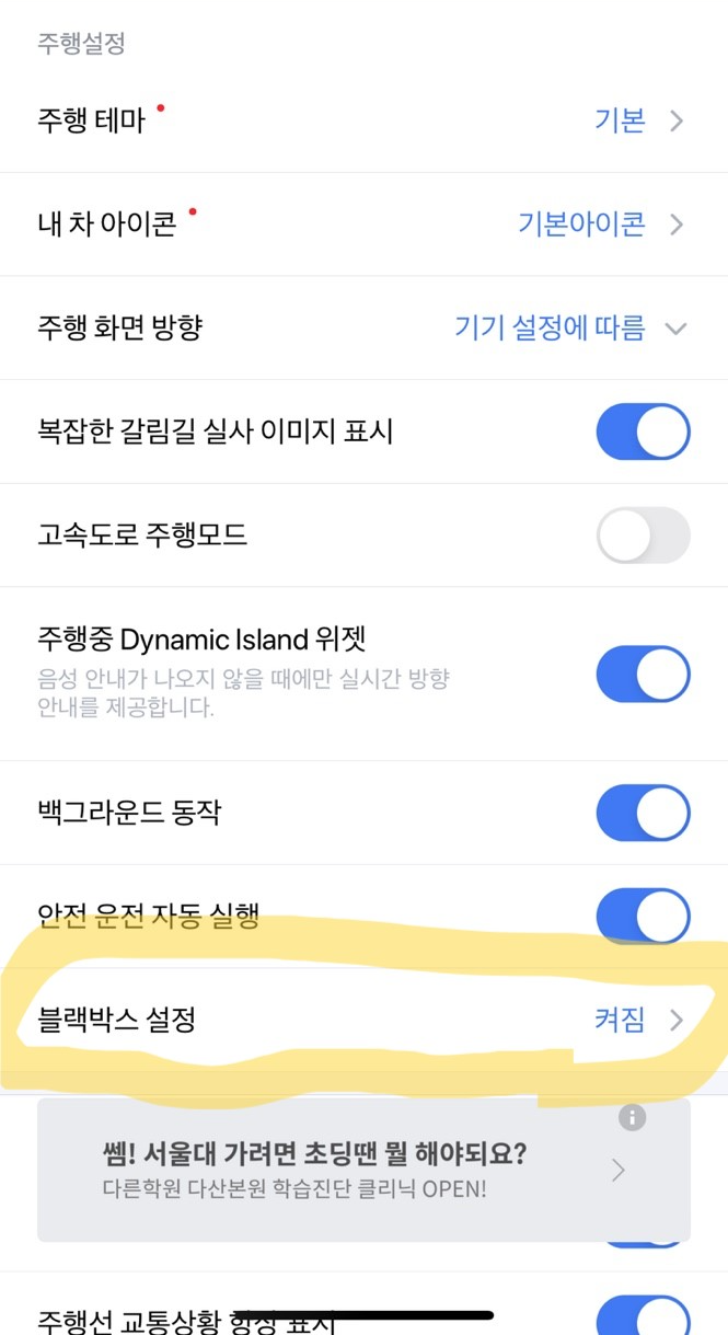 카카오내비 주행설정