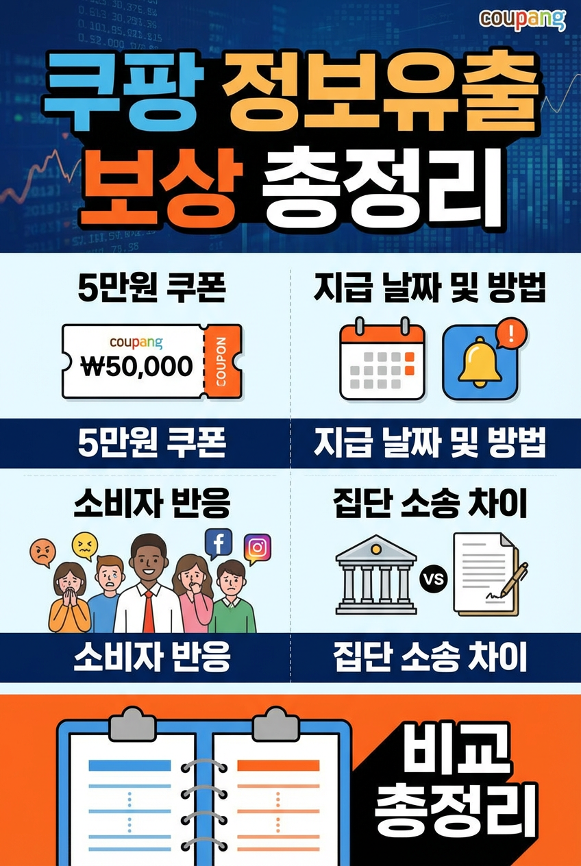 쿠팡 정보유출 보상 5만원 쿠폰, 금액, 지급 날짜 및 방법, 소비자 반응, 집단 소송 차이, 비교 총정리