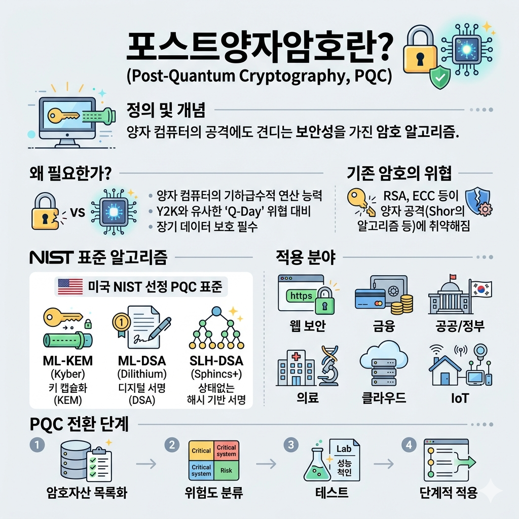 포스트양자암호란 양자컴퓨터 시대를 대비하는 차세대 보안 기술 인포그래픽