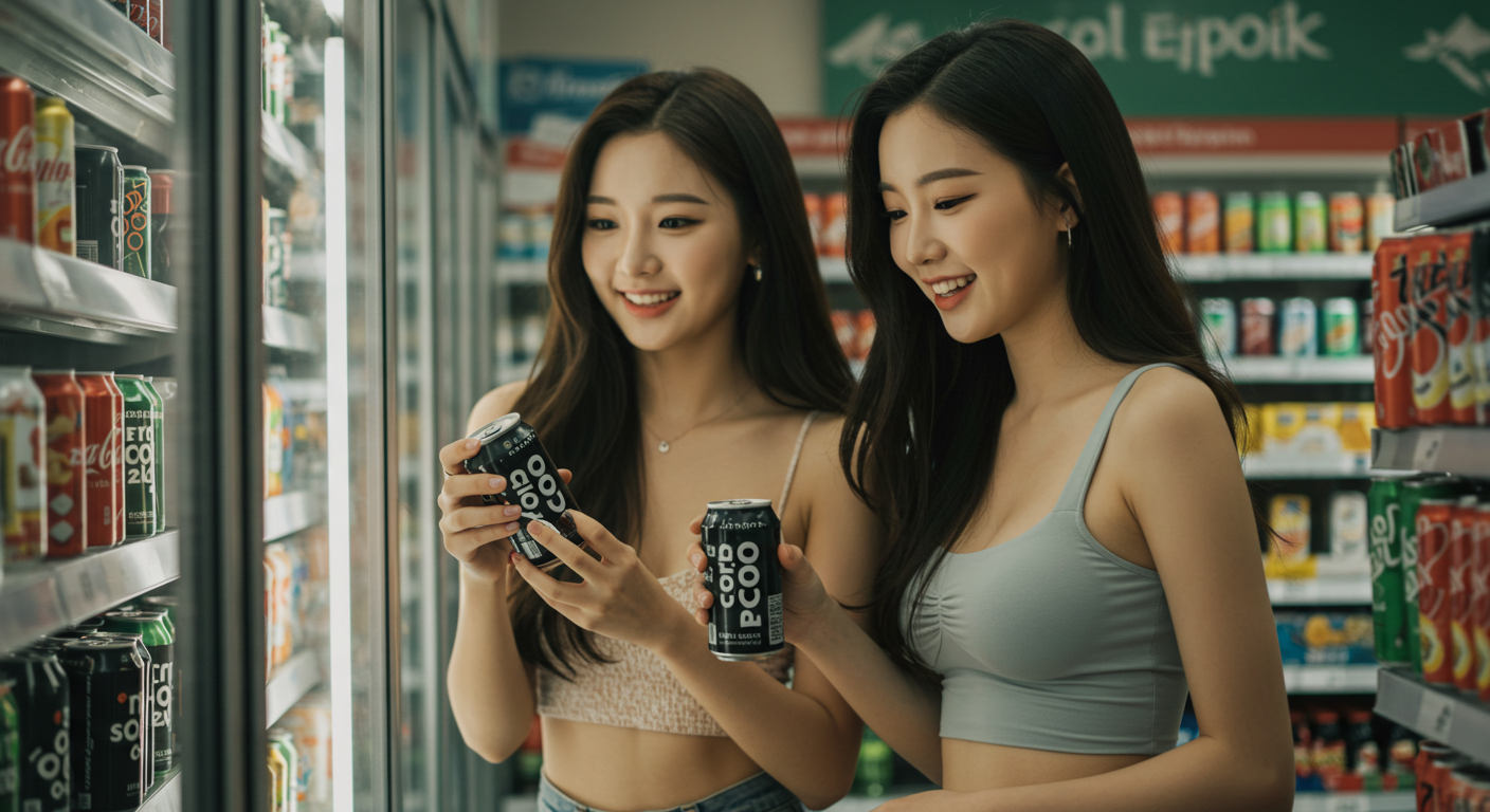 음료수를 고르고있는 여성들