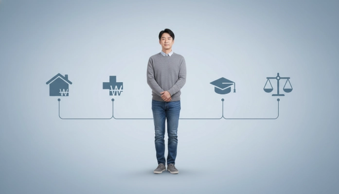 IRP 특별 중도인출이 가능한 주택 구입, 의료비, 학자금 등 법정 사유를 나타내는 추상적인 아이콘.