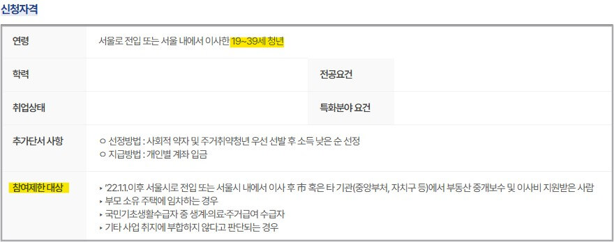 서울시 청년 이사비 지원