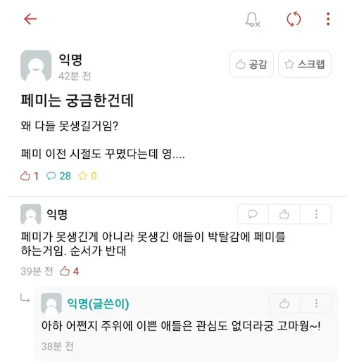 에타 페미 외모 토론