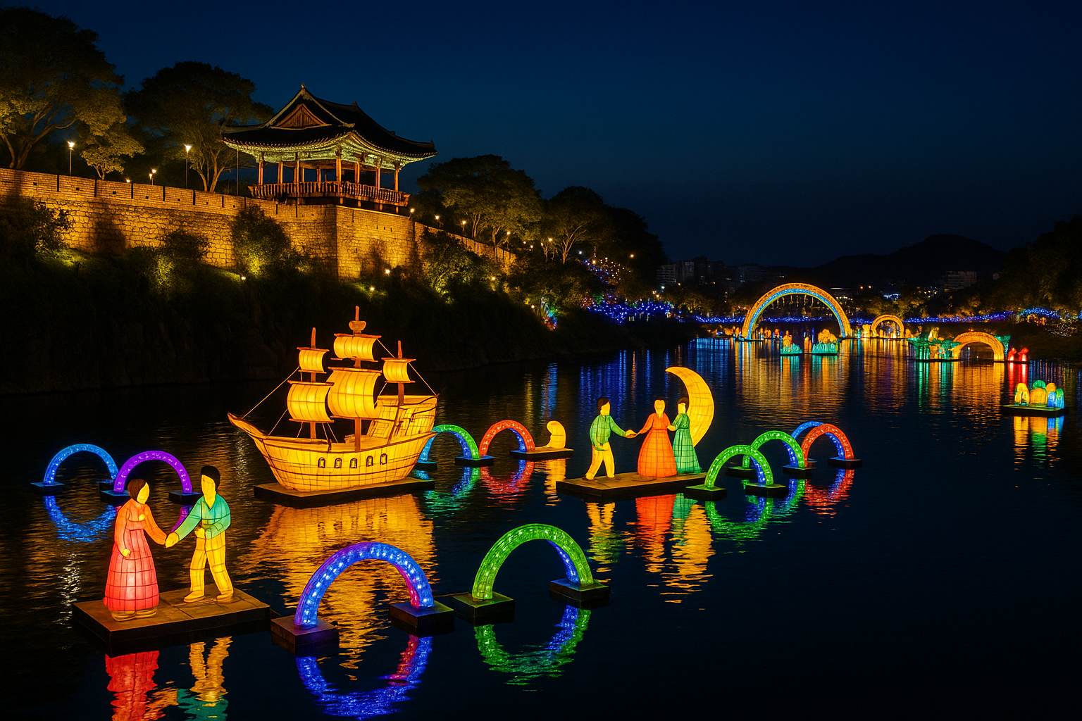 진주 남강 별빛축제 야경 이미지