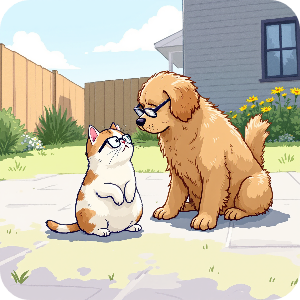 사랑스런 고양이와 강아지가 함께 행복하게 있는 이미지