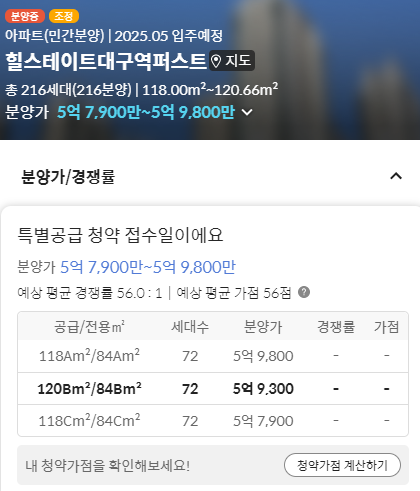 힐스테이트 대구역퍼스트 예상 가점 및 경쟁률
