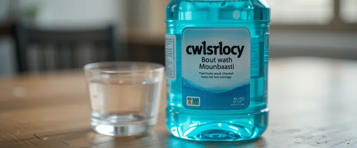 세면대 위에 헥사메딘 가글이 준비되어 있는 모습