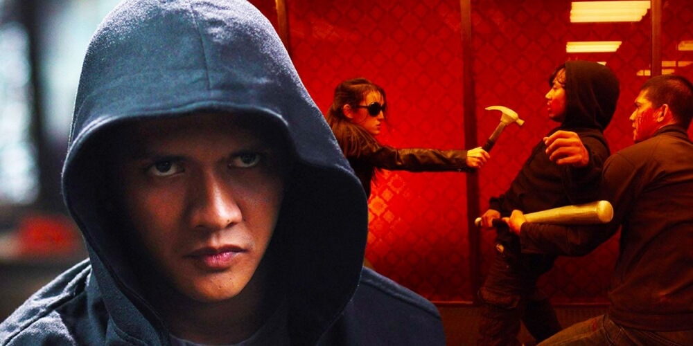 레이드 2 주인공 라마의 얼굴 확대와 액션씨