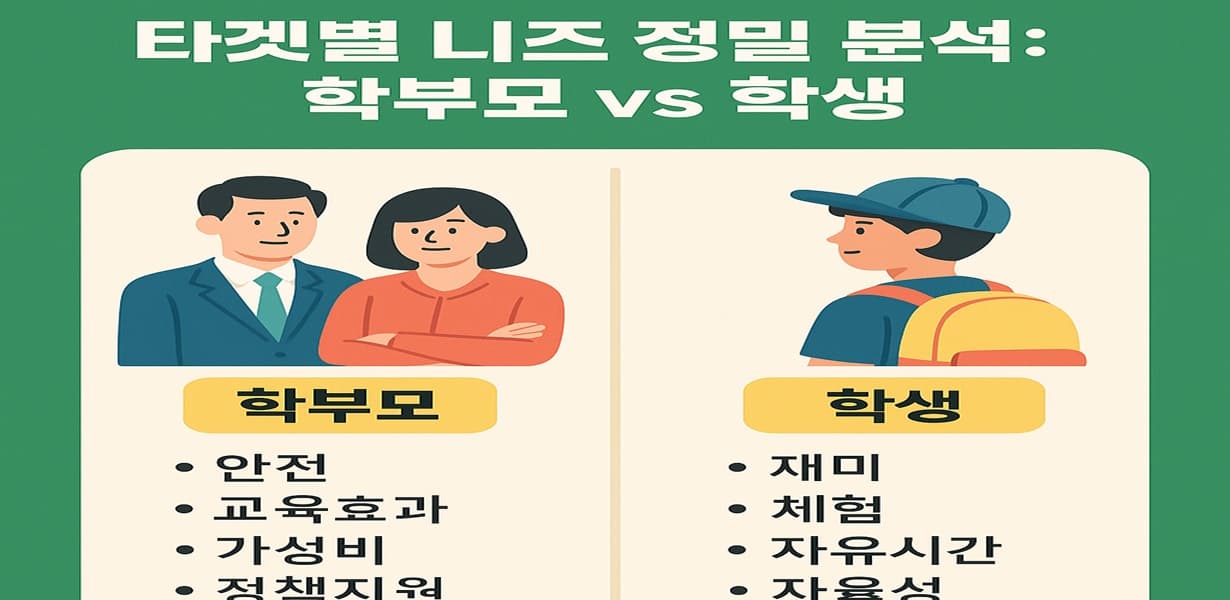 학부모와 학생의 여름방학 콘텐츠 니즈를 비교한 분석 인포그래픽 이미지