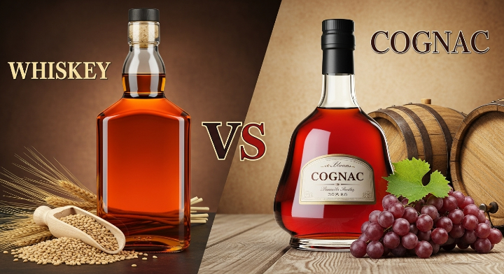 블로그 주제가 위스키와 꼬냑의 비교입니다. 그래서 위스키는 곡물이 원료이고 꼬냑은 포도가 원료라는 것을 보여주기 위해 곡물 앞에는 위스키가 있고 포도 옆에는 꼬냑이 있는 이미지입니다. 마셔보고 싶은 욕구가 생깁니다.