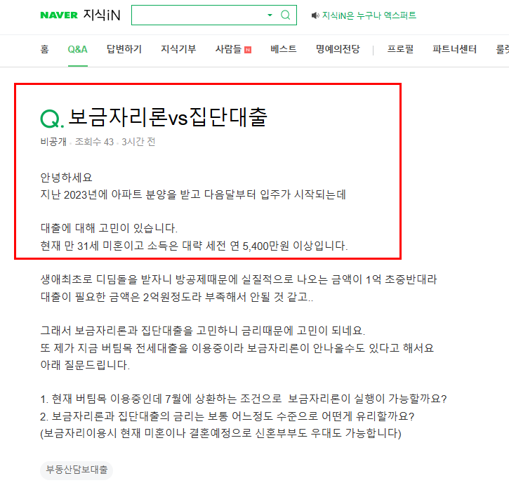보금자리론과 집단대출 질문