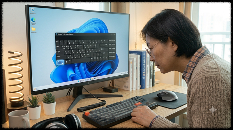 Windows 11 화상 키보드에서 Ctrl 키의 눌림 상태를 확인하는 모습