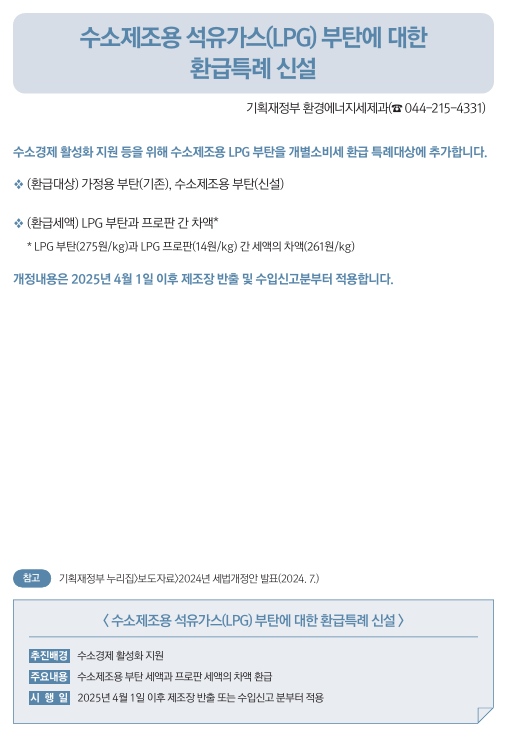 수소제조용 석유가스(LPG) 부탄에 대한 환급특례 신설