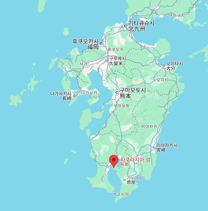사쿠라지마 화산의 위치를 알 수 있는 지도