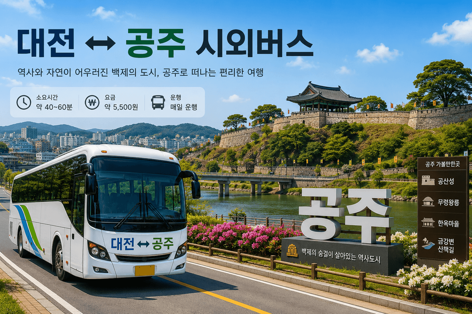 대전과 공주를 오가는 고마운 버스와 공산성