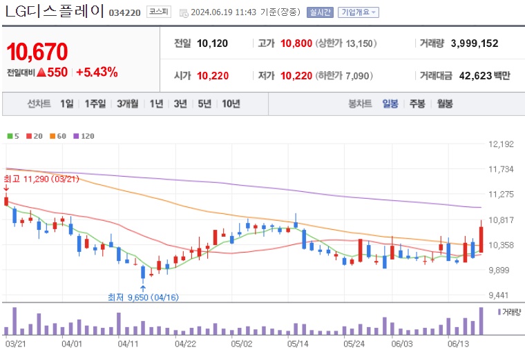 LG디스플레이 주가