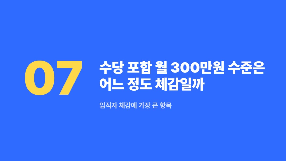 수당 포함 월 300만원 수준은 어느 정도 체감일까 — 입직자 체감에 가장 큰 항목