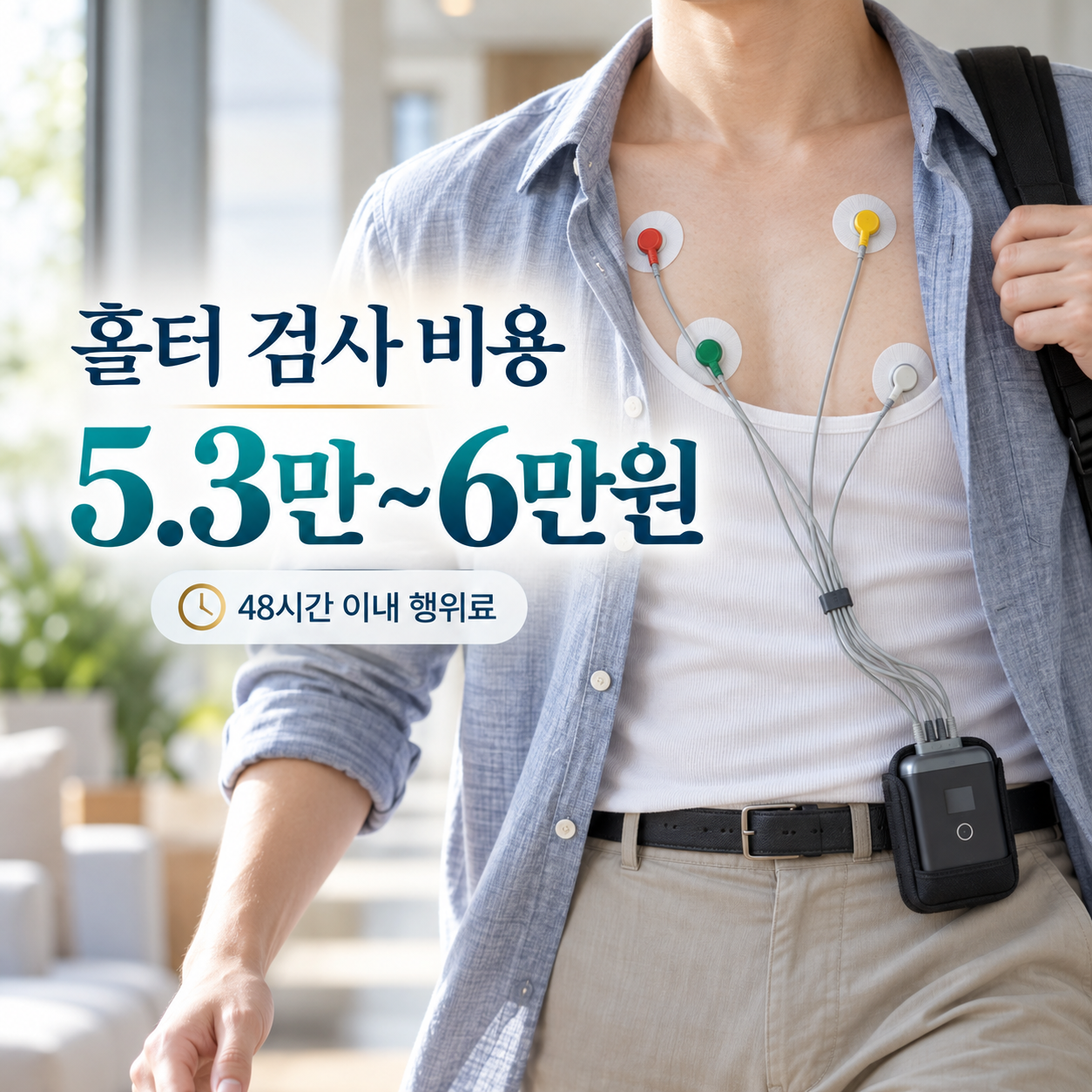 24시간 홀터 심전도 E6545의 건강보험 행위료와 48시간 초과 장시간 검사 차이를 설명하는 안내 이미지