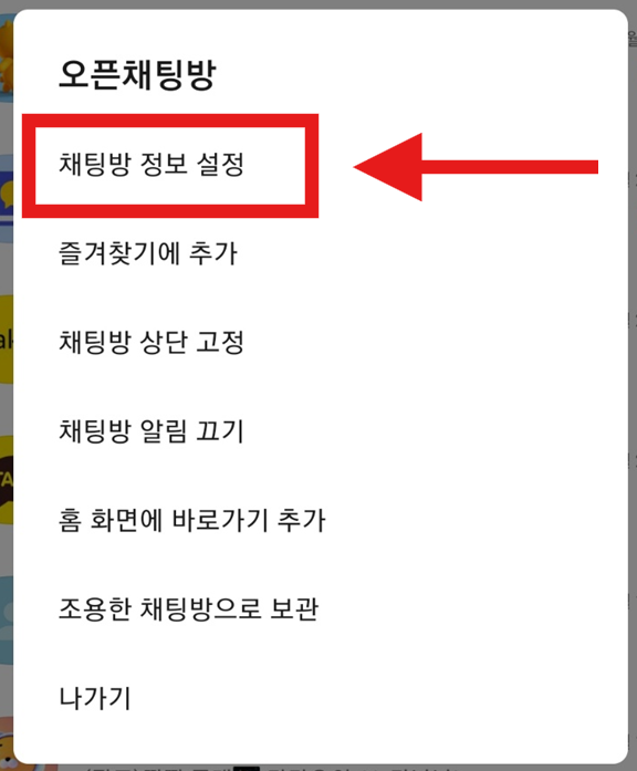 방법 2: '채팅방 정보 설정' 메뉴 선택하기