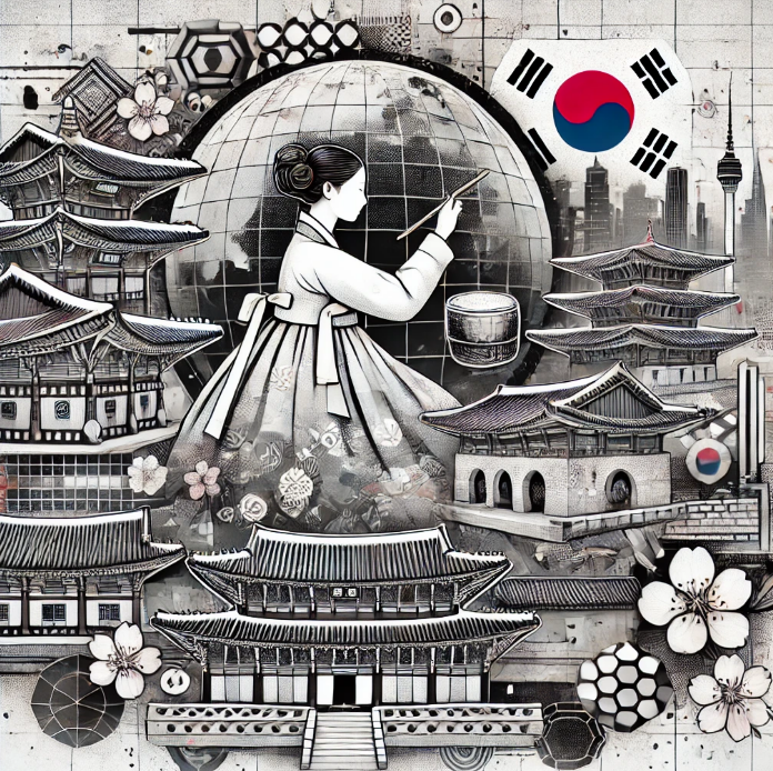 한국 시각 예술의 로컬스타일이 글로벌화되는 이미지 입니다.