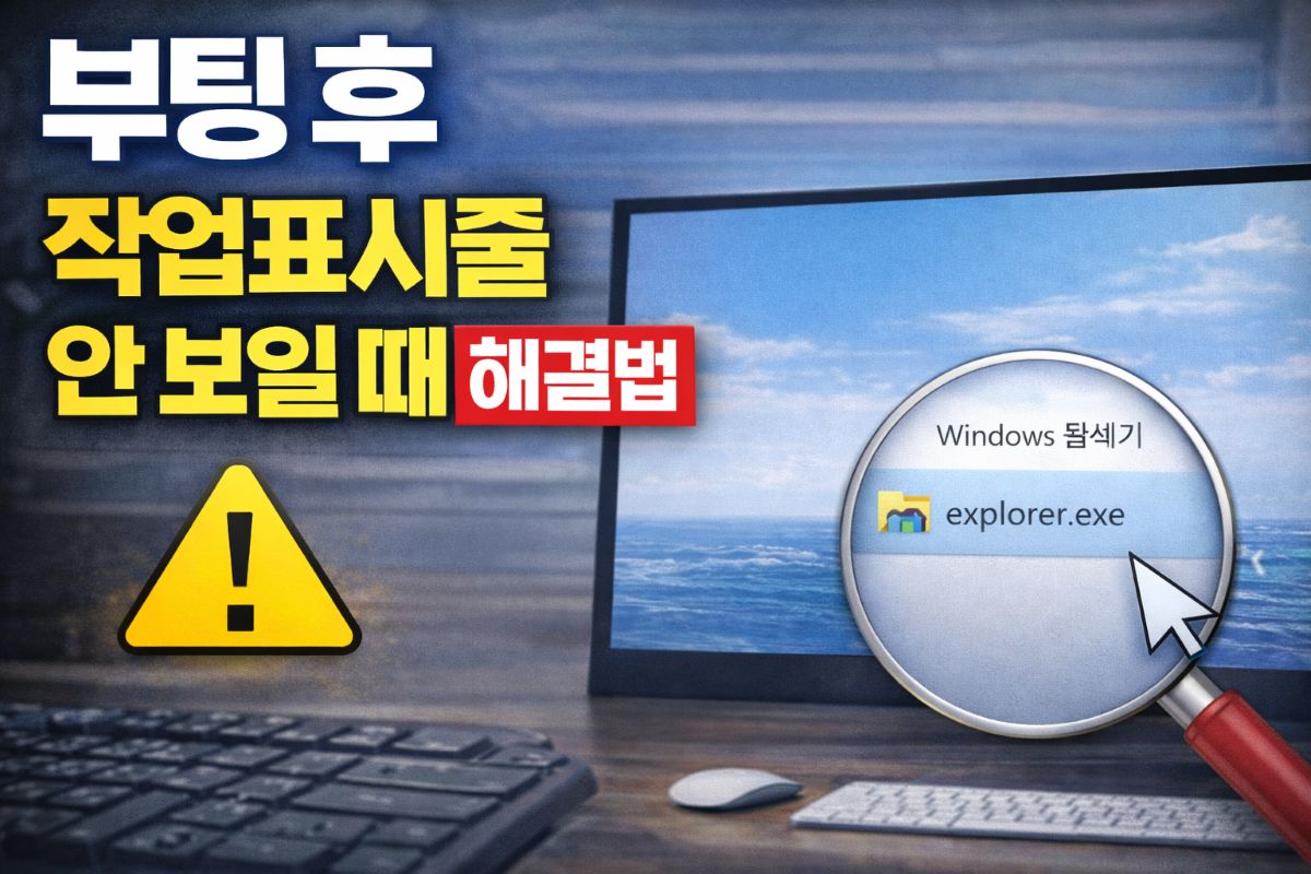 부팅 후 작업표시줄 안보일 때 해결법