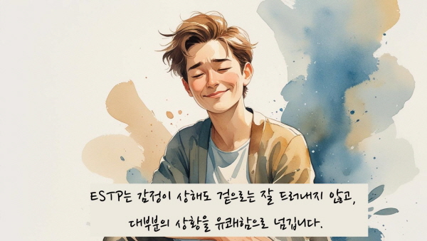ESTP는 감정이 상해도 겉으로는 잘 드러내지 않고, 대부분의 상황을 유쾌함으로 넘깁니다에 관한 그림입니다