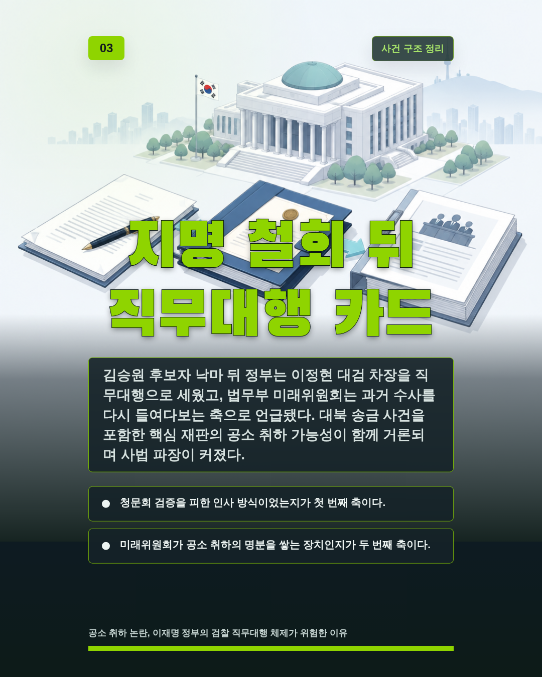 지명 철회 뒤 직무대행 카드