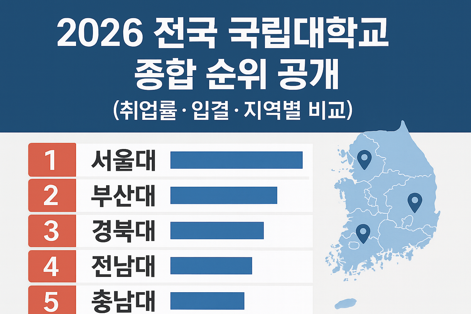 2026 전국 국립대학교 종합 순위 공개 (취업률·입결·지역별 비교)