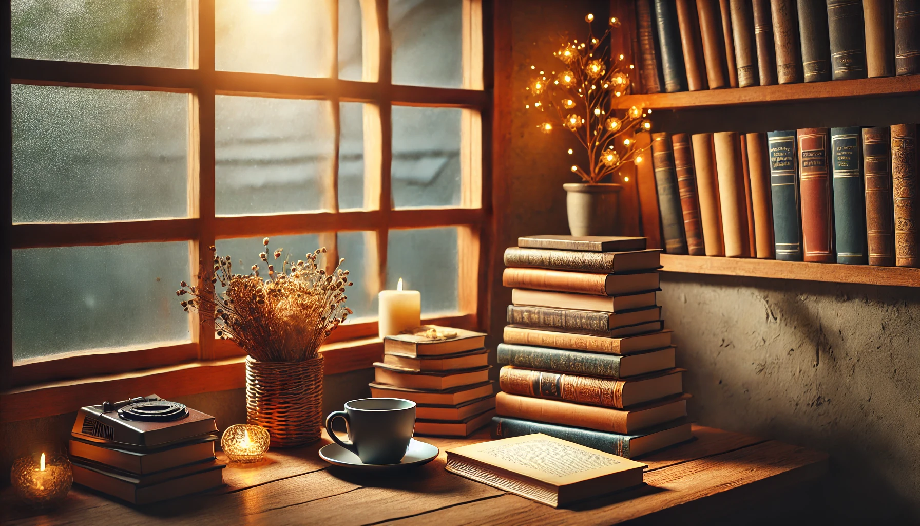 책을 읽는 공간 &ndash; 따뜻한 조명 아래 커피와 함께하는 독서 공간