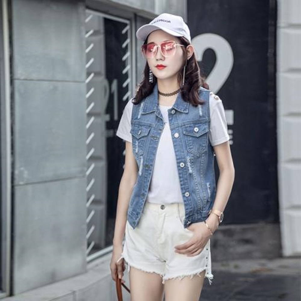 티지 총알구제 기본스타일 청조끼 데님조끼