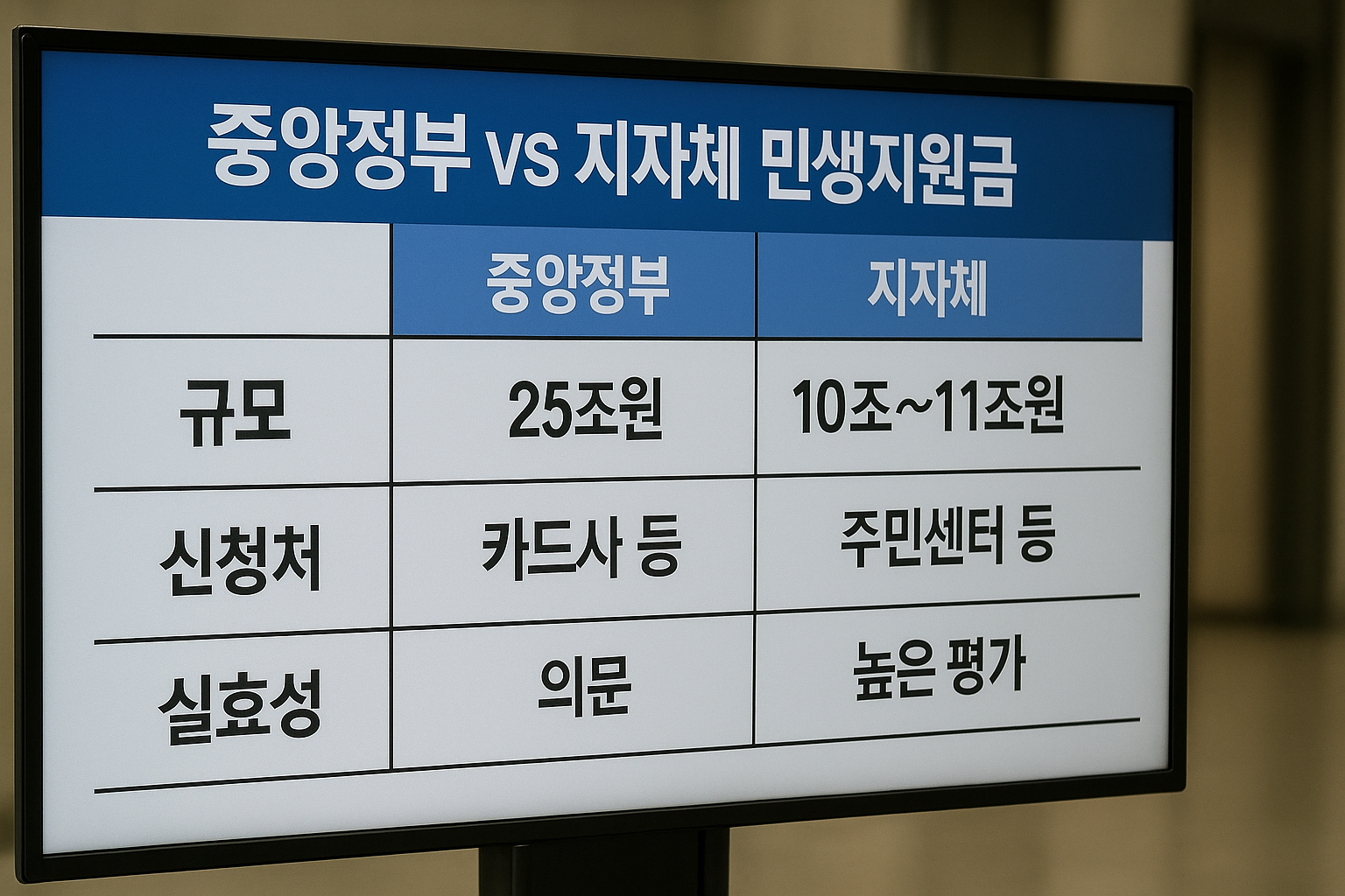 중앙정부 vs 지자체 민생지원금 (규모, 신청처, 실효성)