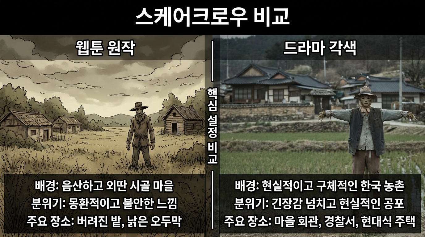 허수아비 드라마와 원작 웹툰의 주요 설정 비교