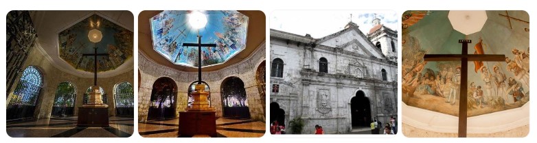 세부의 마젤란의 십자가와 산토니뇨 성당 외관 및 내부, 역사 벽화가 담긴 필리핀 기독교 유산 이미지