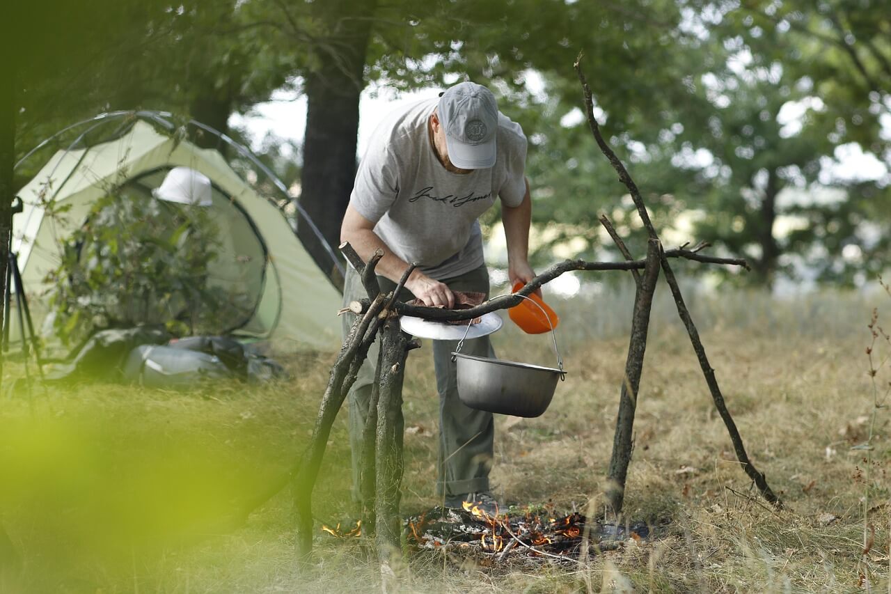 캠핑, 의자, 숲, 조리