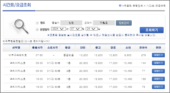 자월도 배시간표