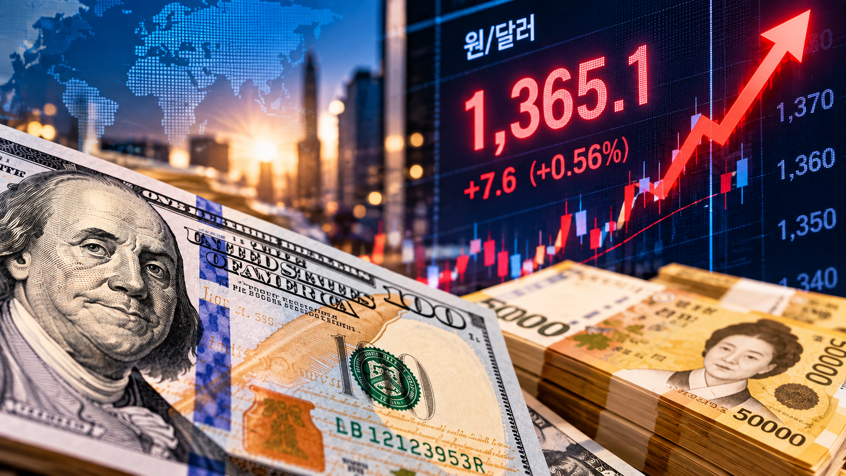 원달러 환율 1,365.1원 상승과 달러 강세를 나타낸 환율 그래프