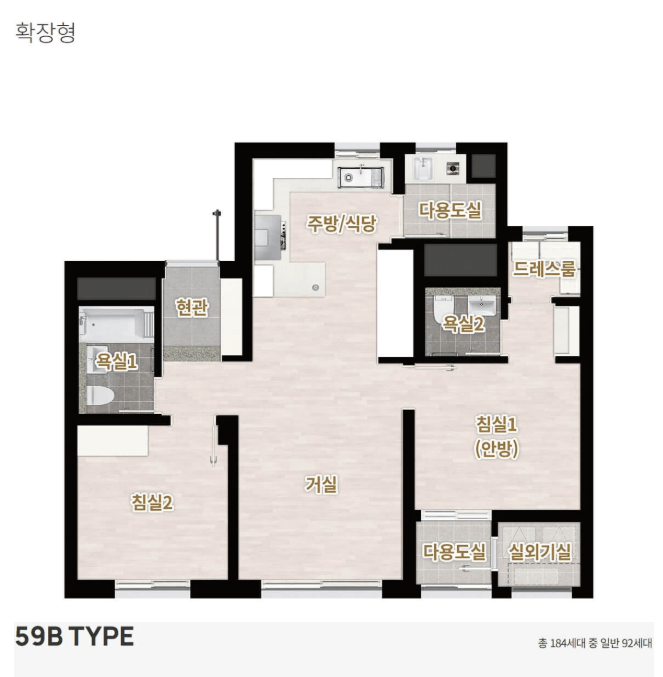 전용 45㎡, 51㎡ 구조 비교 시각자료