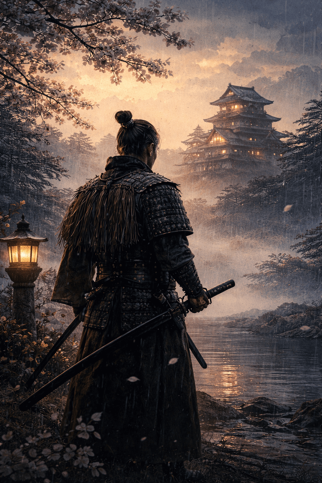 쇼군 사무라이 일본성을 바라보는 이미지