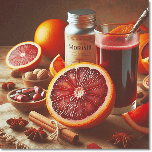 모로오렌지 및 모로실 보충제와 주스