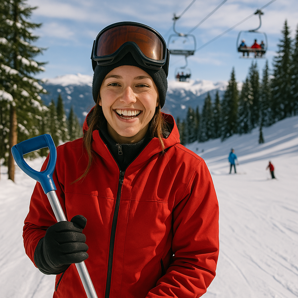 캐나다 스키장에서 웃으면서 근무