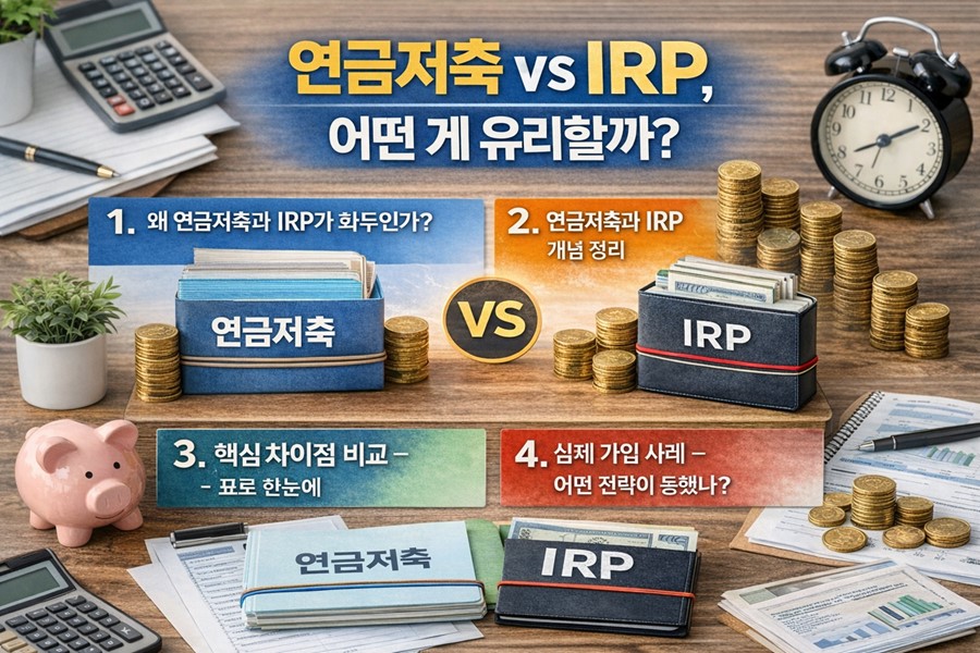 연금저축 vs IRP 차이점 비교와 세액공제 한도, 장단점 분석, 실제 가입 사례 전략을 정리한 노후 준비 가이드 이미지