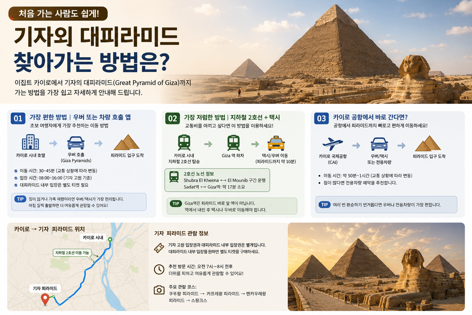 기자의 대피라미드 찾아가는 방법