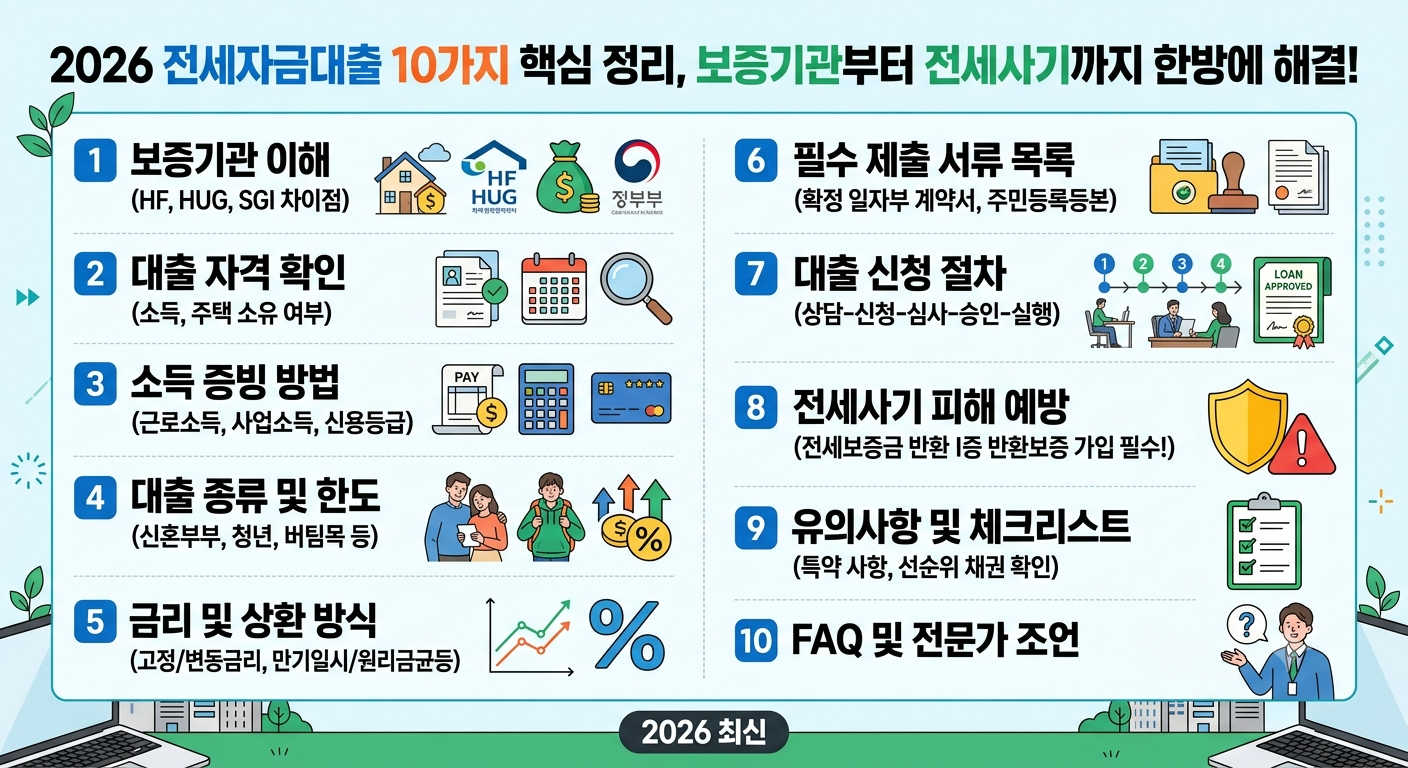전세자금대출 10가지 핵심 정리, 보증기관부터 전세사기까지 한방에 해결(2026 최신)