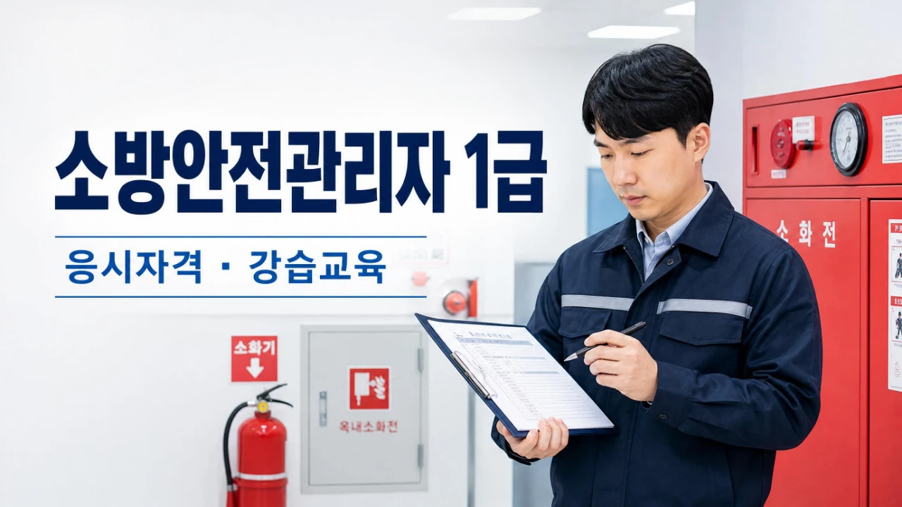 2026년 소방안전관리자 1급 응시자격과 강습교육 기준을 설명하는 이미지