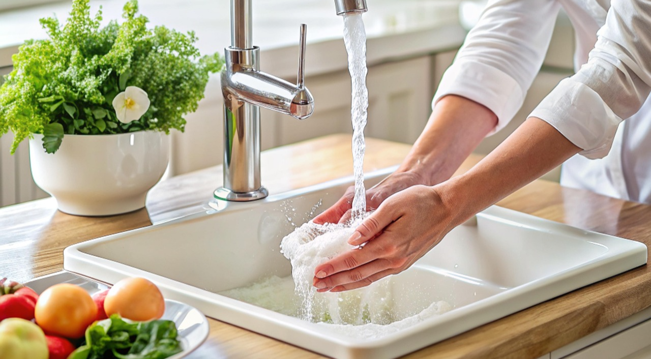 씽크대 주방 수도꼭지 청소 이미지