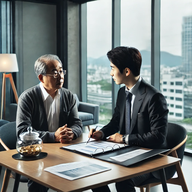 재정 상담가와 연금 계획에 대해 상담하는 모습