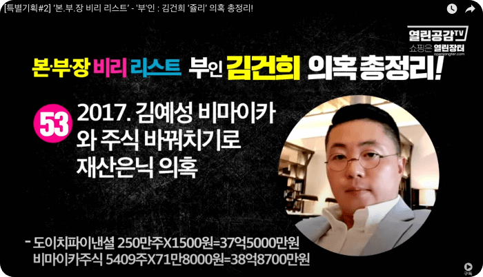 김건희 윤석열 최은순 장모 가족관련 의혹 리스트 